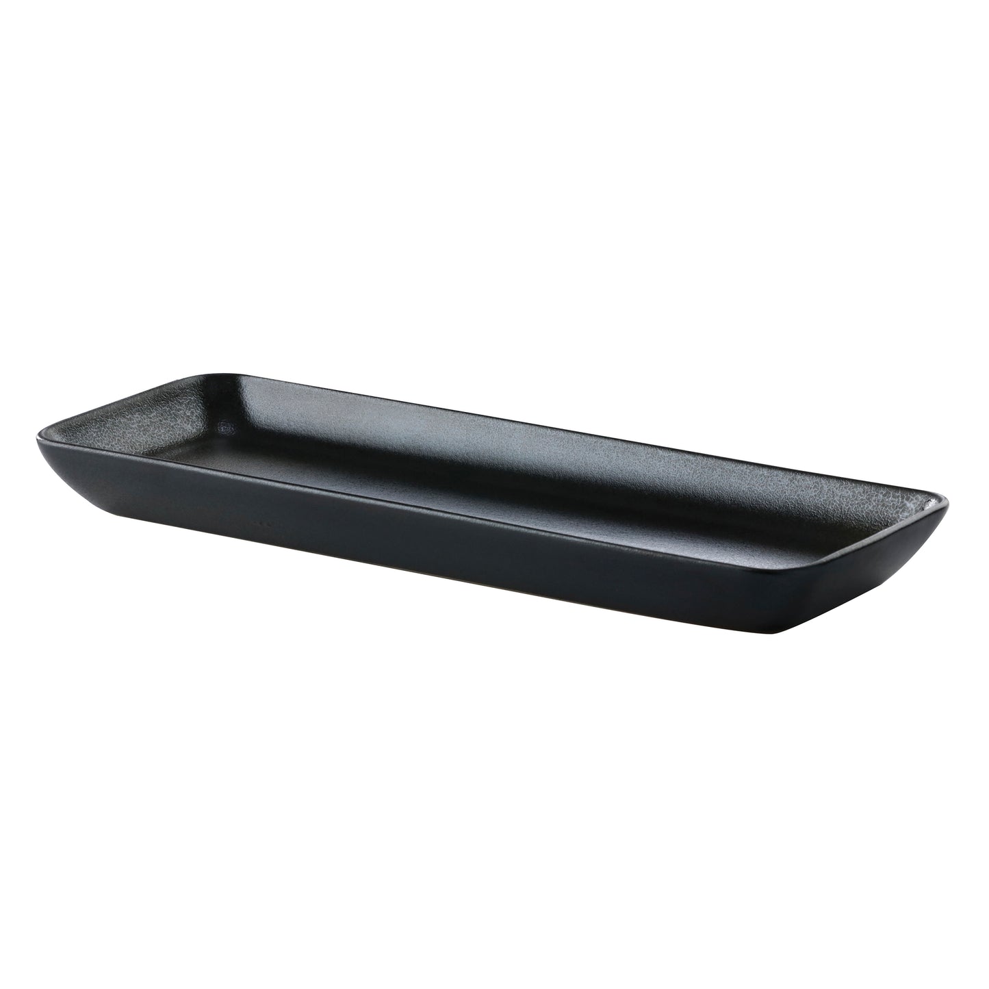 14 1/6" x 5 1/2" Black Reactive Glaze Porcelain Rectangular Platter, Corona Cosmos Pluto (12 Pack)