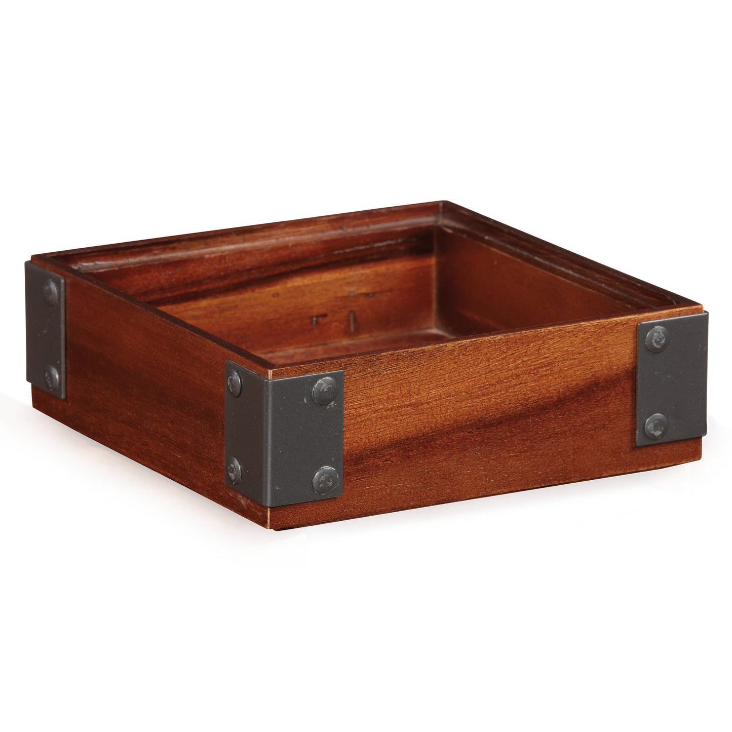 6" Square Stackable Wood Display Box with Metal Brackets / Condiment Organizer, 2" tall (fits MTS-20S)