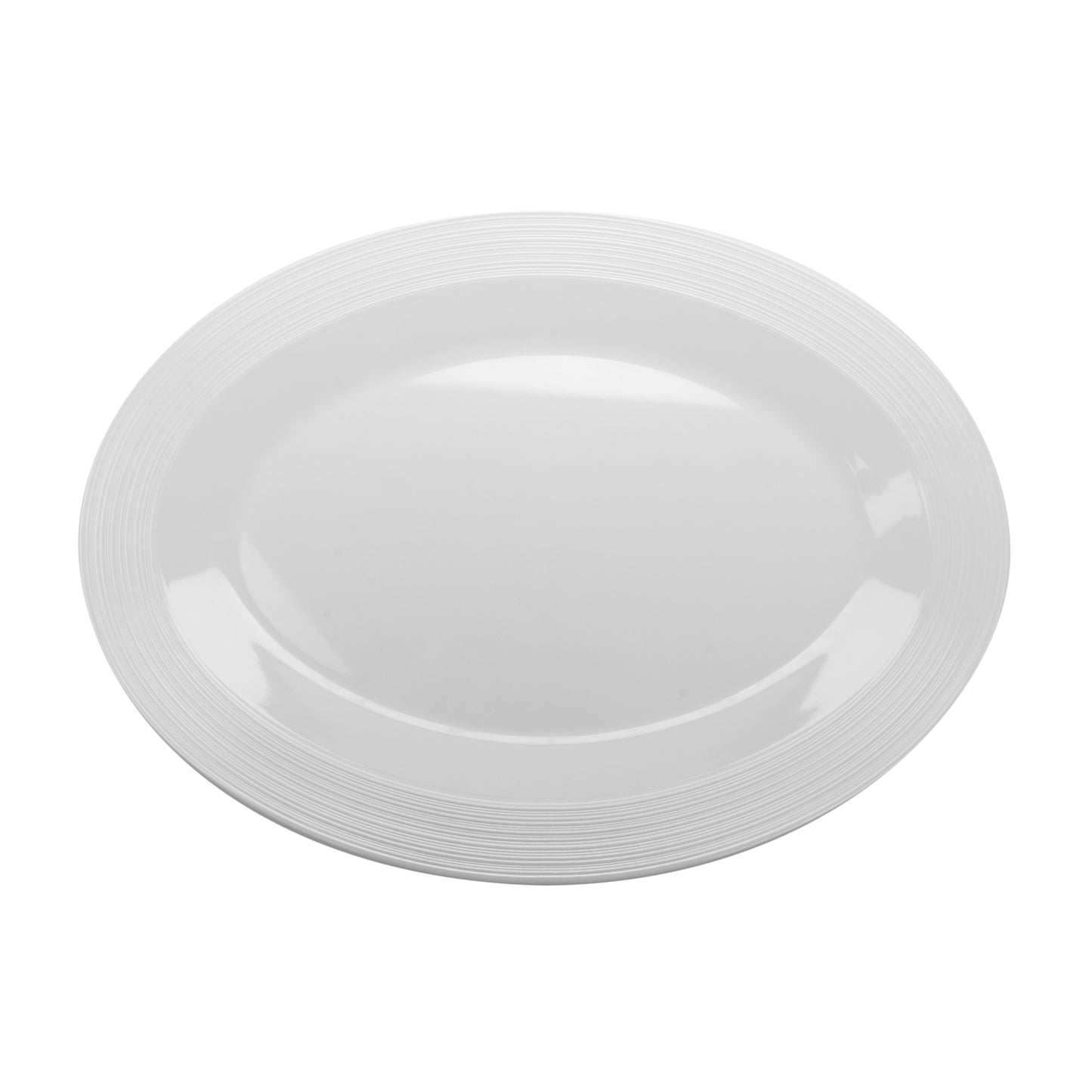18" x 13" Melamine, White, Textured Rim, Oval Platter, G.E.T. Minski