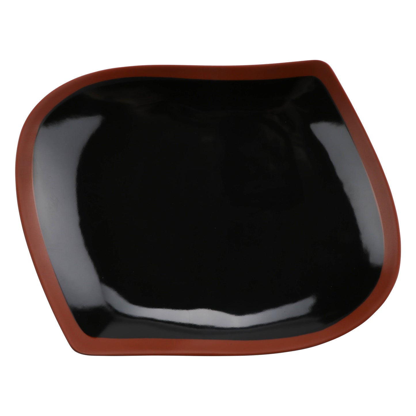 10" balance shiny black/matte terra cotta oblong melamine leaf platter (small), 10"L x 8"W x 1.95"H, GET, cheforward