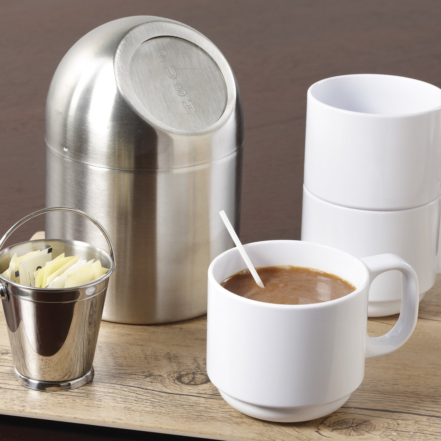 8 oz. (10 oz. rim-full), 3.4" Stackable Mug (4.75" dia. w/ Handle), 2.75" deep (Set of 4 ea.)