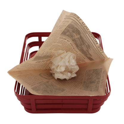 7" x 7" Food-Safe Double-Open Bag / Wire Cone Basket Liner / Deli Wrap, Honolulu Newsprint Brown, 2000 pieces./cs.