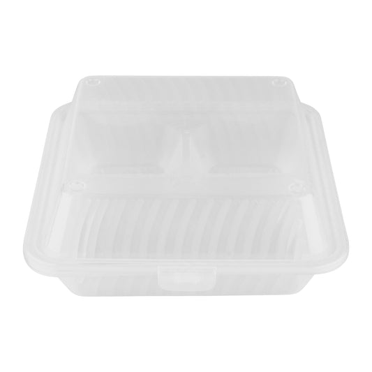 3-Compartment, Polypropylene, Clear, Food Reusable Container, 9" L x 9" L x 3.5" H, G.E.T. Eco-Takeout's (12 Pack)