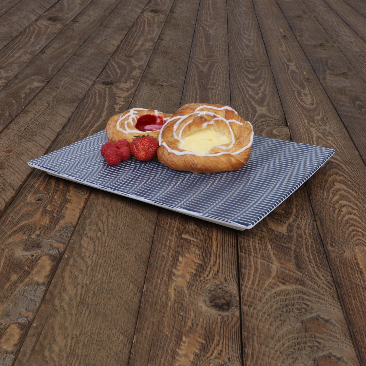 Melamine Rectangular Plate - White w/ Lapis Decal