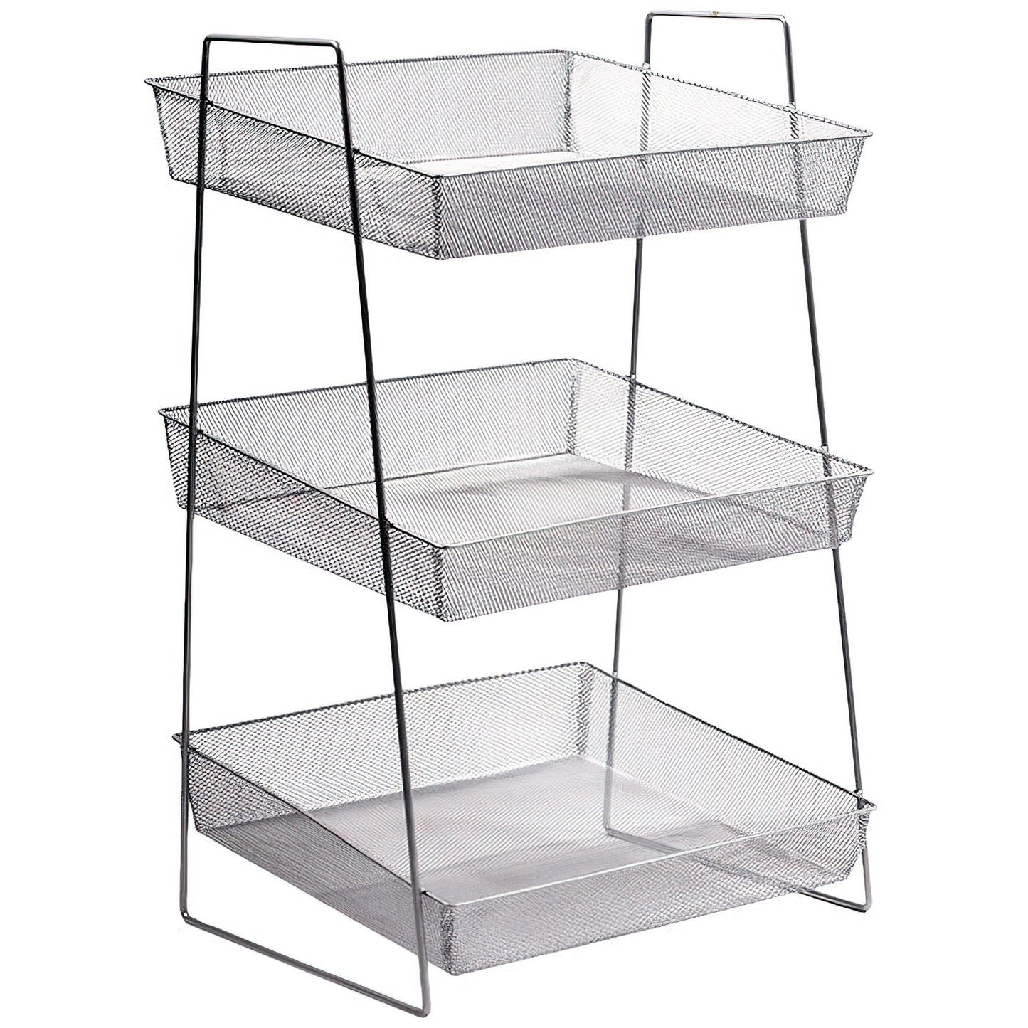 15.75" x 13.5" Silver Mesh 3-Tier Wire Basket Stand, 26.5"