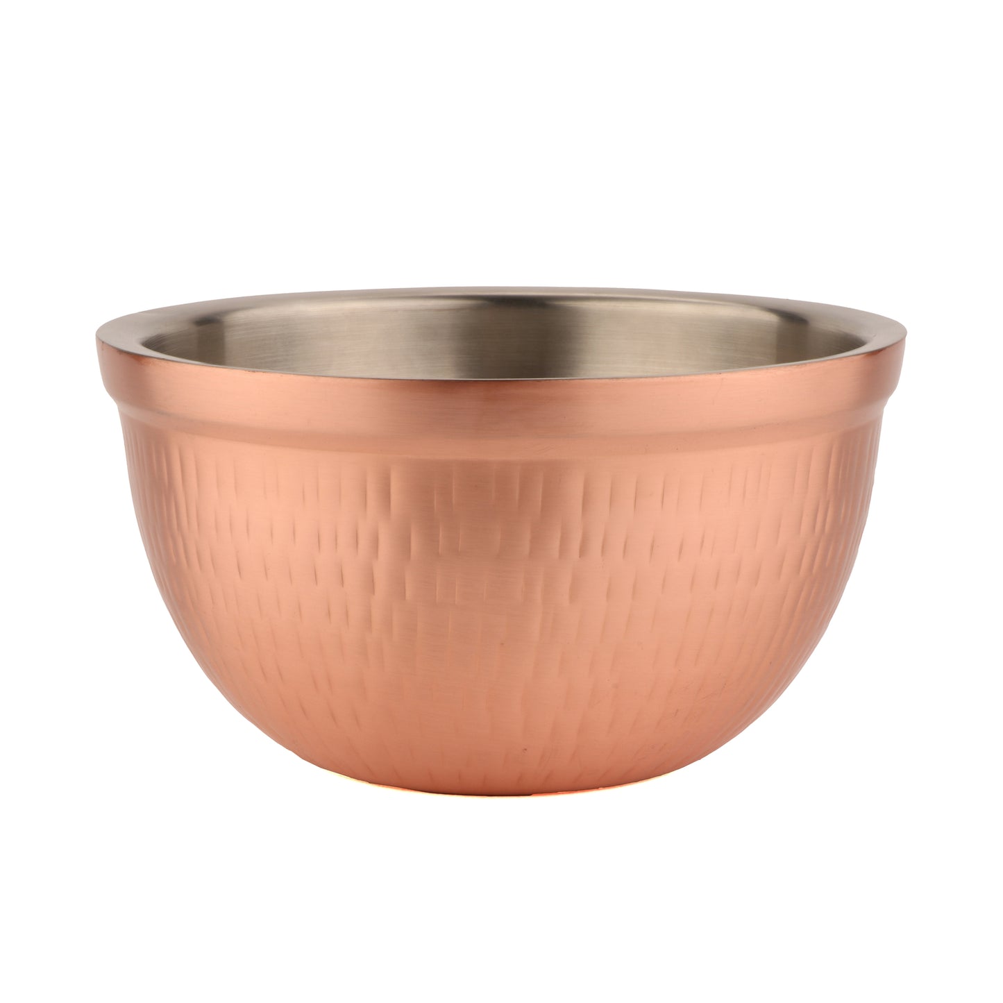 5 qt. (5.3 qt. rim-full), 11" Dia. Double Wall Stainless Steel Insulated Bowl with Hammered Copper Finish, 5.5" deep