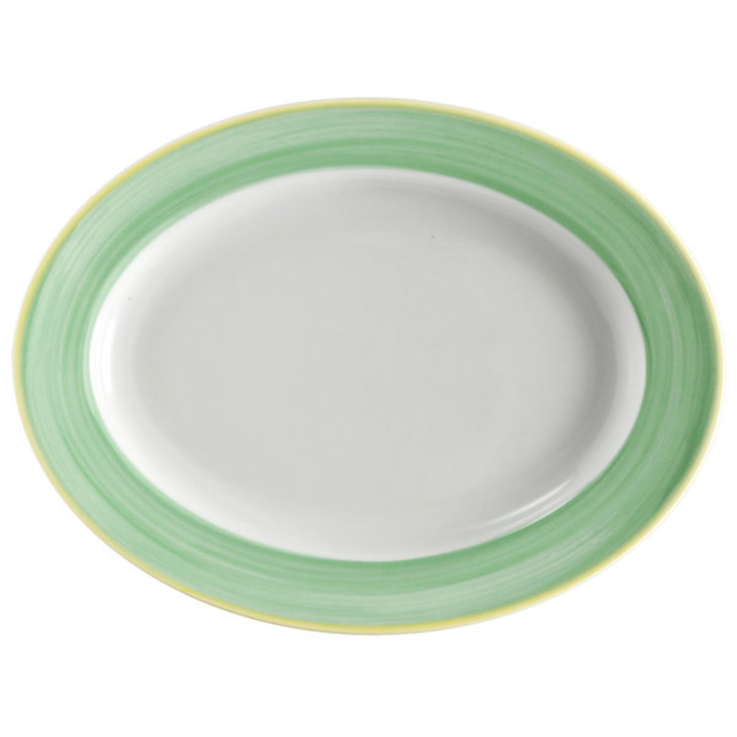 12" x 9" Green Porcelain Rolled Edge Oval Platter with Rim, Corona Calypso (12 Pack)