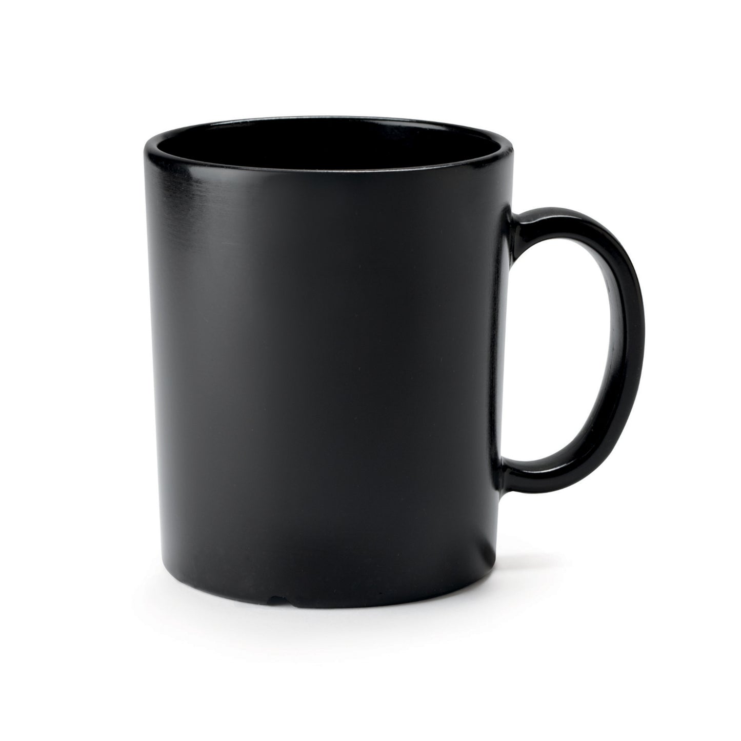 8 oz. Tritan, Black, Coffee Mug with Handle, (10 oz. rim-full), 3" Top Dia., (4.25" Top Dia., with Handle), 3.5" Tall, 3.25" Deep, G.E.T. Cups & Mugs