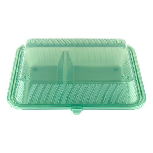 2-Compartmant Polypropylene, Jade, Food Reusable Container with Snap Closure, 10" L x 8" W x 3" H, G.E.T. Eco-Takeout's (12 Pack)