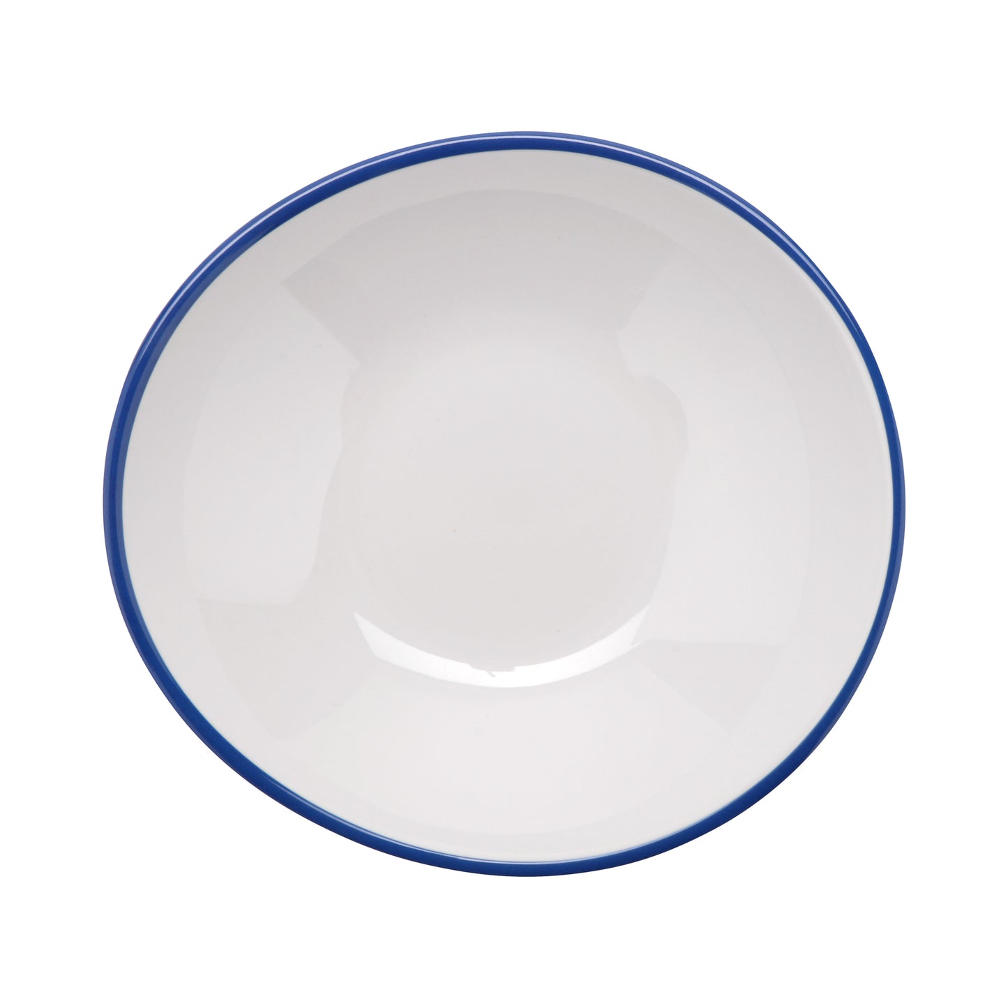 10 oz. White with Blue Trim, Enamelware Melamine Shallow Bowl, 12 oz. rim-full, 7" x 6.75", 1.5" deep, G.E.T. Settlement Bistro (12 Pack)
