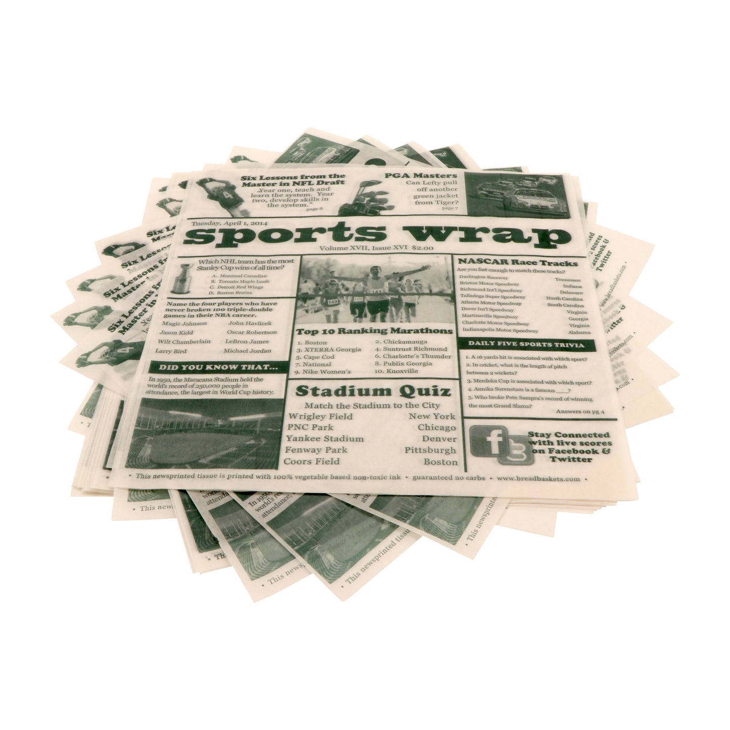 Wax-Coated Newspaper Theme Food Basket Liner / Deli Wrap Pap