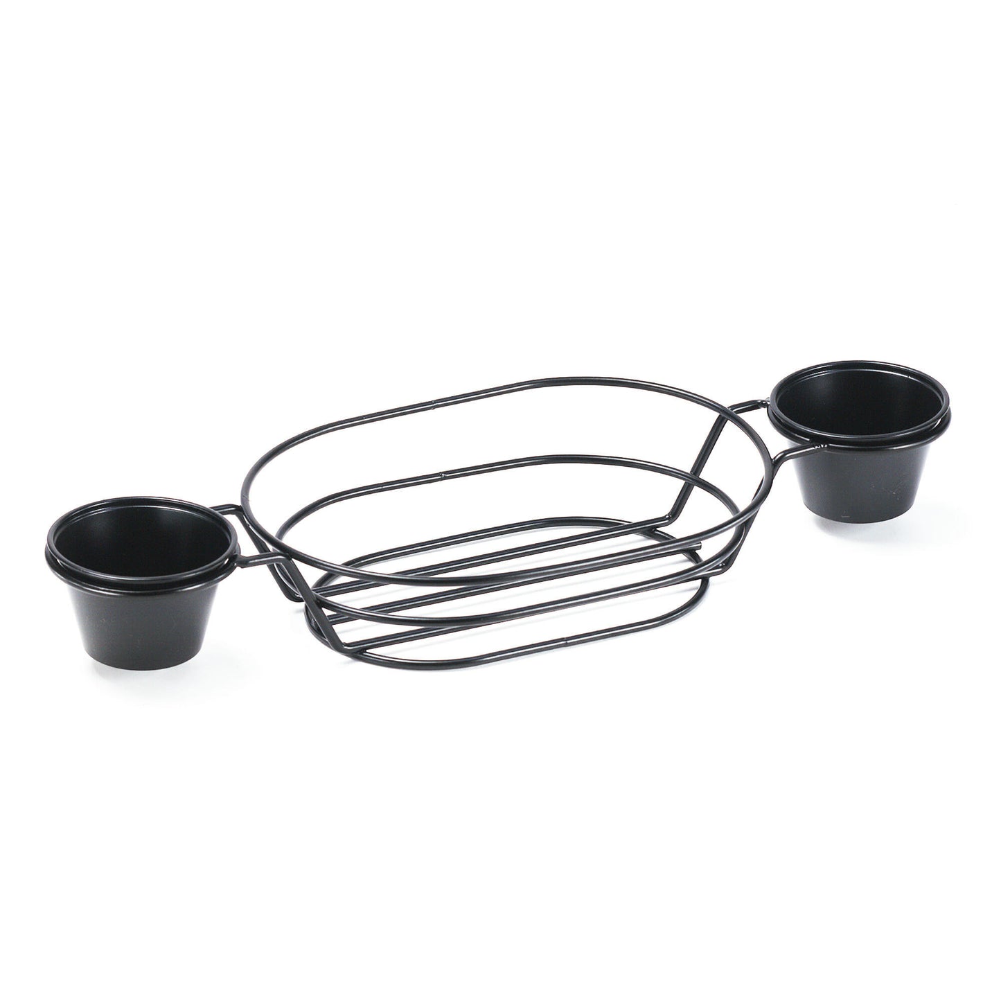 Oblong Metal Wire Basket with Two Sauce Cup Holders