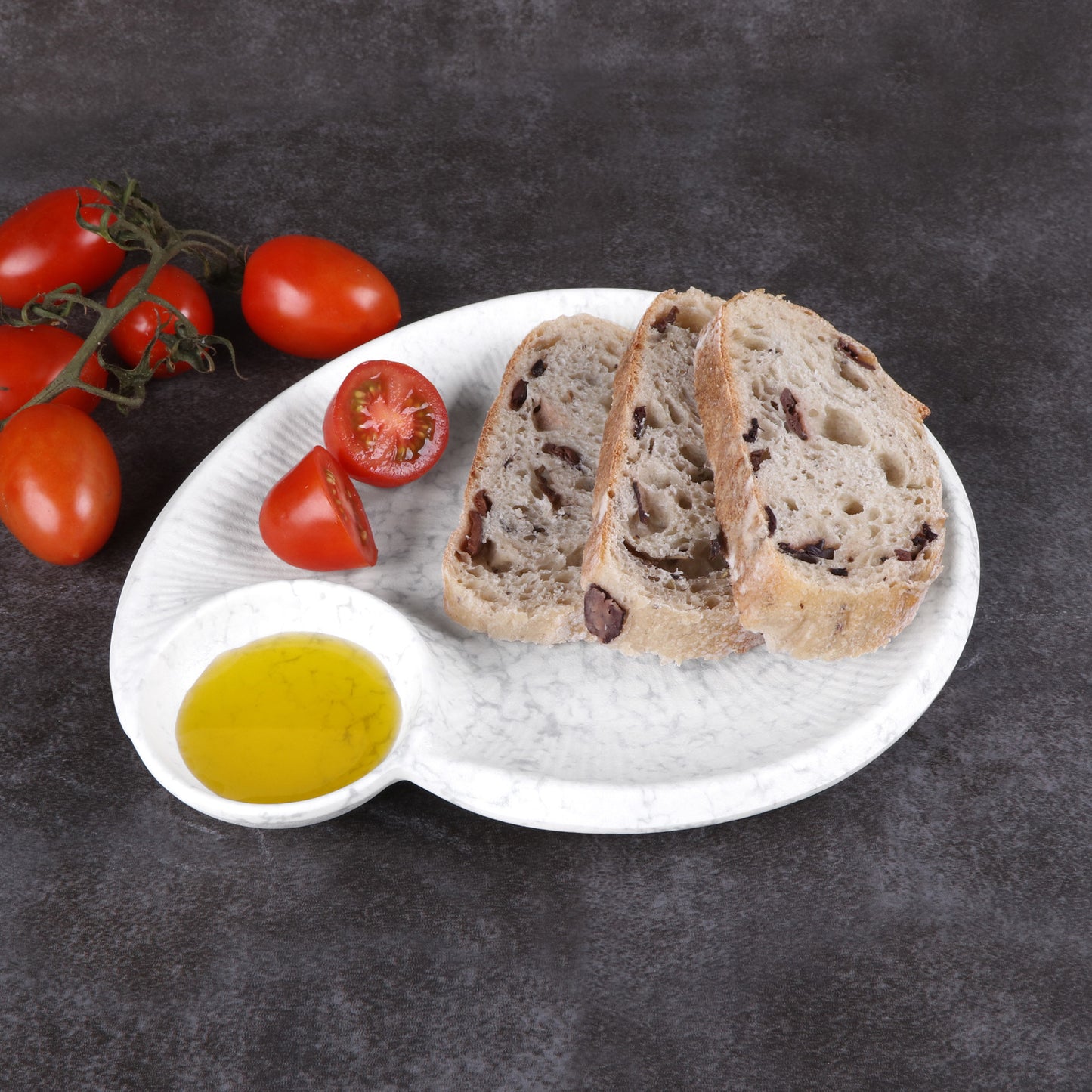 Melamine Round Chip & Dip Plate - Gray Marble