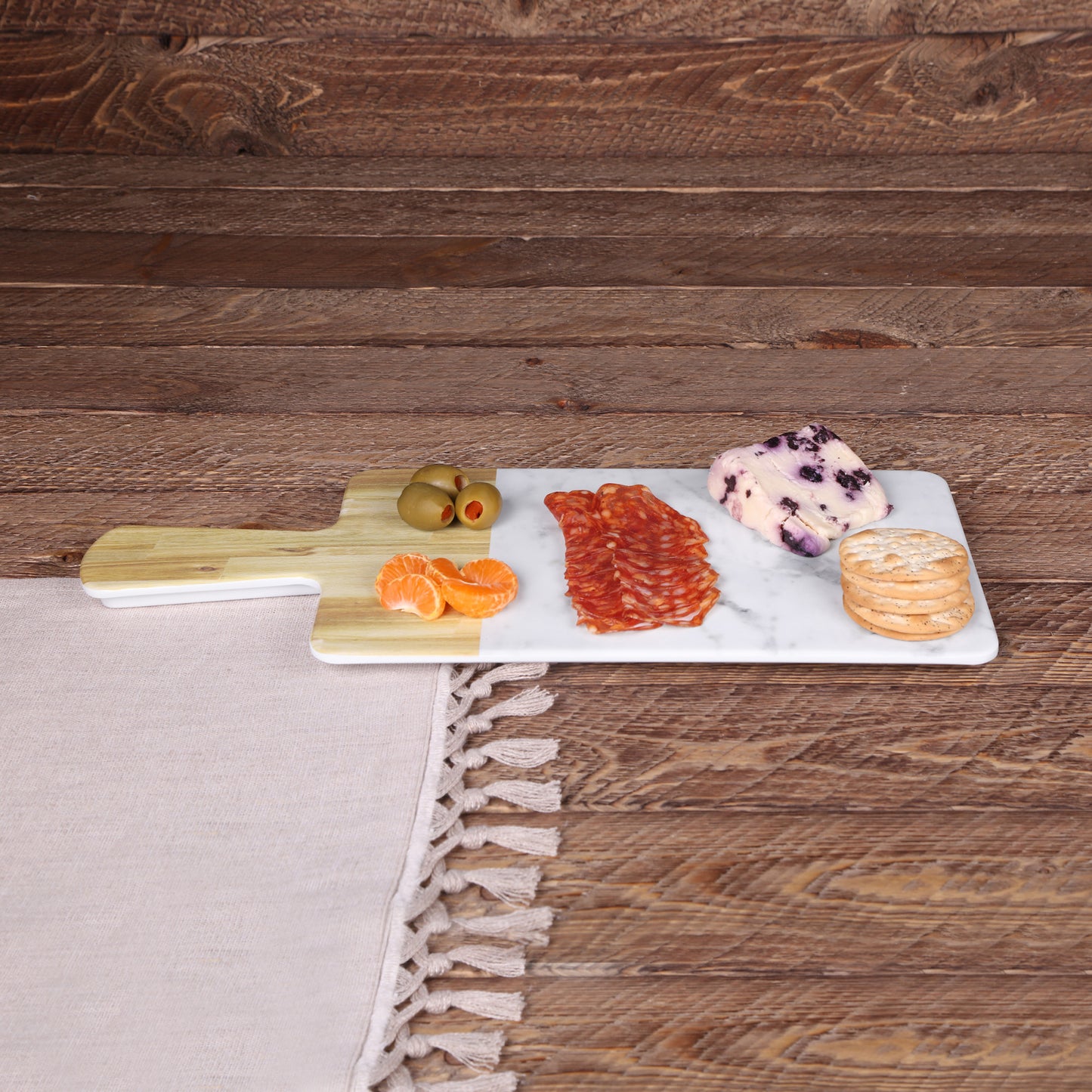 Melamine Rectangular Serving Board - Alder Wood, Carrara Marble