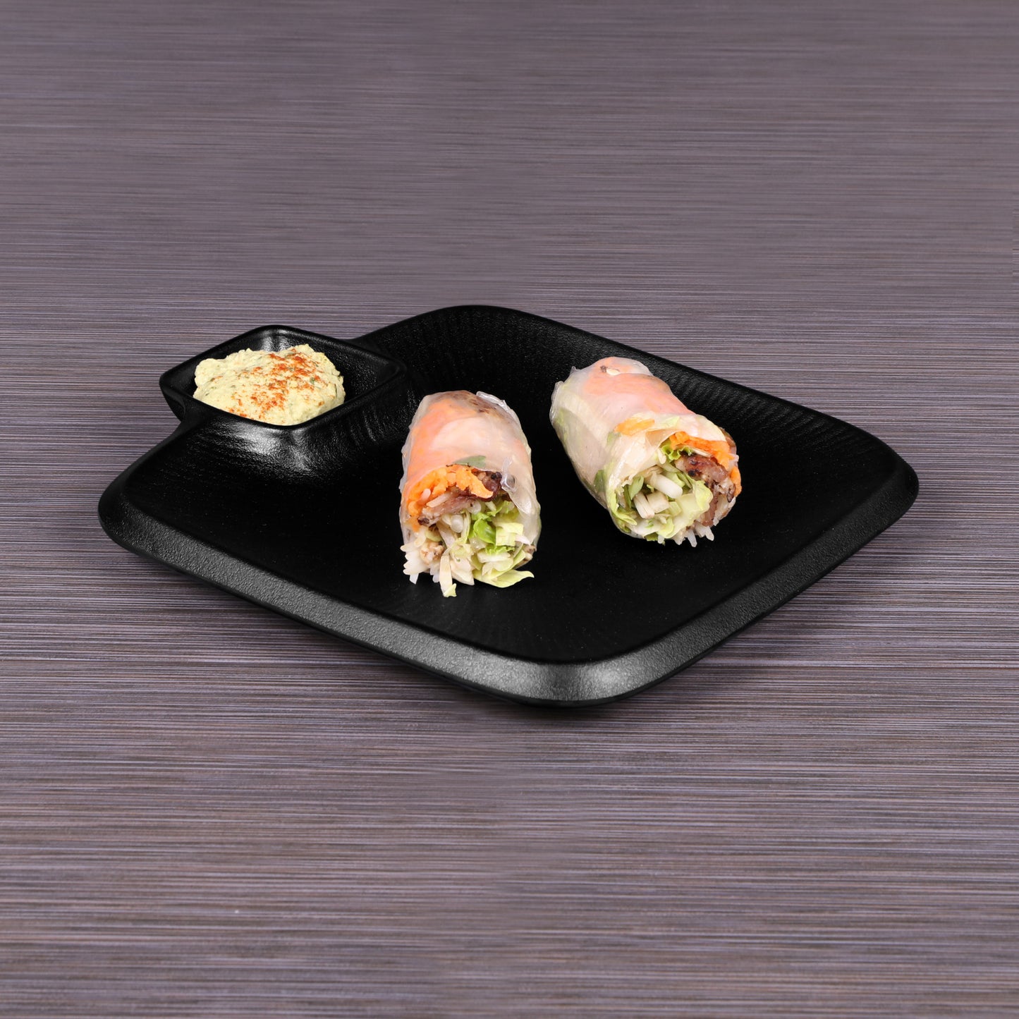 Melamine Square Chip & Dip Plate - Black