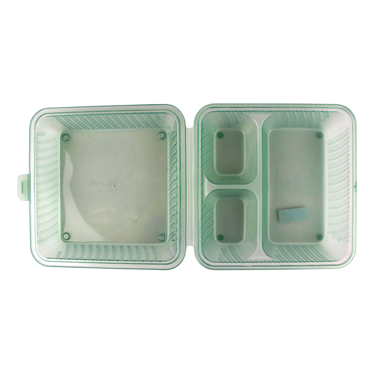 3-Compartment, Polypropylene, Jade, Food Reusable Container, 9" L x 9" L x 4" H closed, 2"H for food compartment, G.E.T. Eco-Takeout's (Set of 4 ea.)