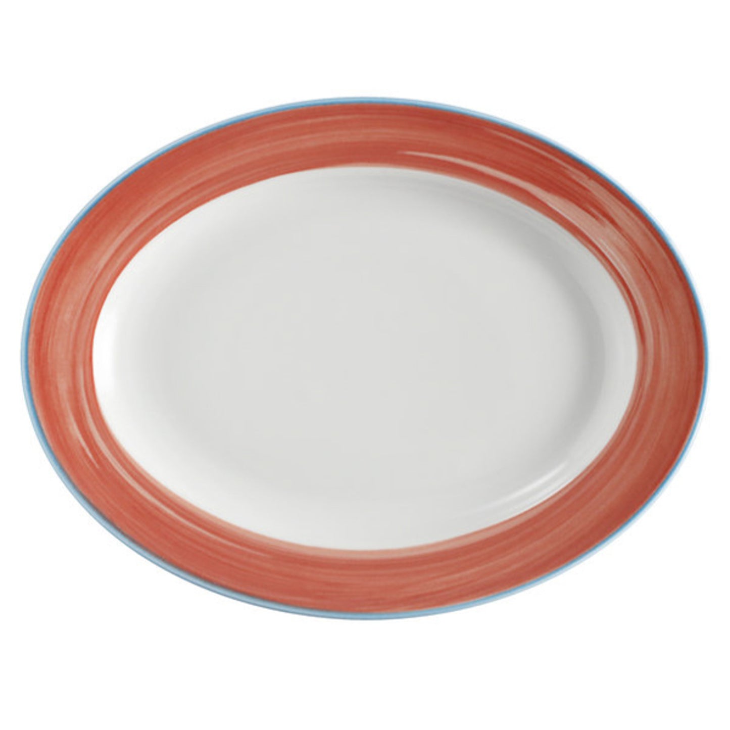 10" x 7 1/2" Coral Porcelain Rolled Edge Oval Platter with Rim, Corona Calypso (12 Pack)