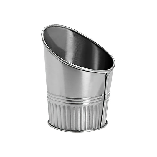 3.5" Dia. Angled Stainless Steel French Fry Cup, 2.8"  tall front, 4.5" tall back
