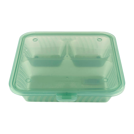 3-Compartment Polypropylene, Jade, Flat Top Food Reusable Container, 9" L x 9" W x 2" H, G.E.T. Eco-Takeout's (12 Pack)