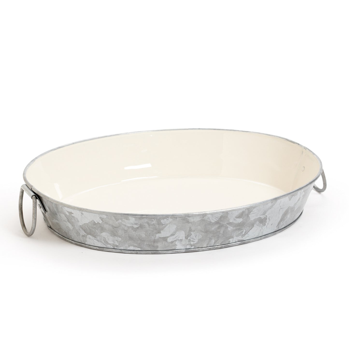 10" x 8" Oval Galvanized Tray w/ Ivory Interior