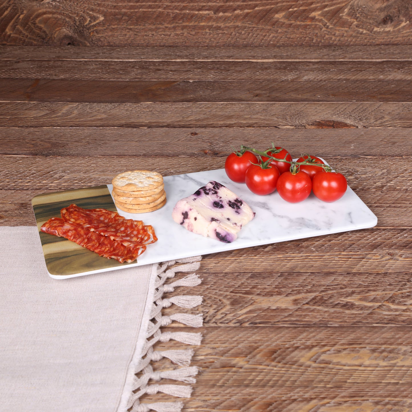 Melamine Rectangular Serving Tray - Hickory Wood, Carrara Marble