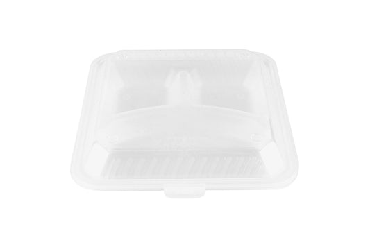 3-Compartmant Polypropylene, Clear, Food Reusable Container, 9" L x 9" W x 2.5" H, G.E.T. Eco-Takeout's (12 Pack)