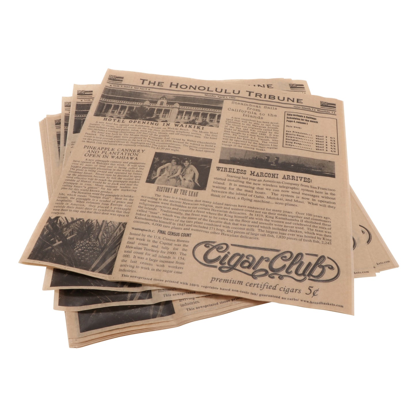 Wax-Coated Newspaper Theme Food Basket Liner / Deli Wrap Pap