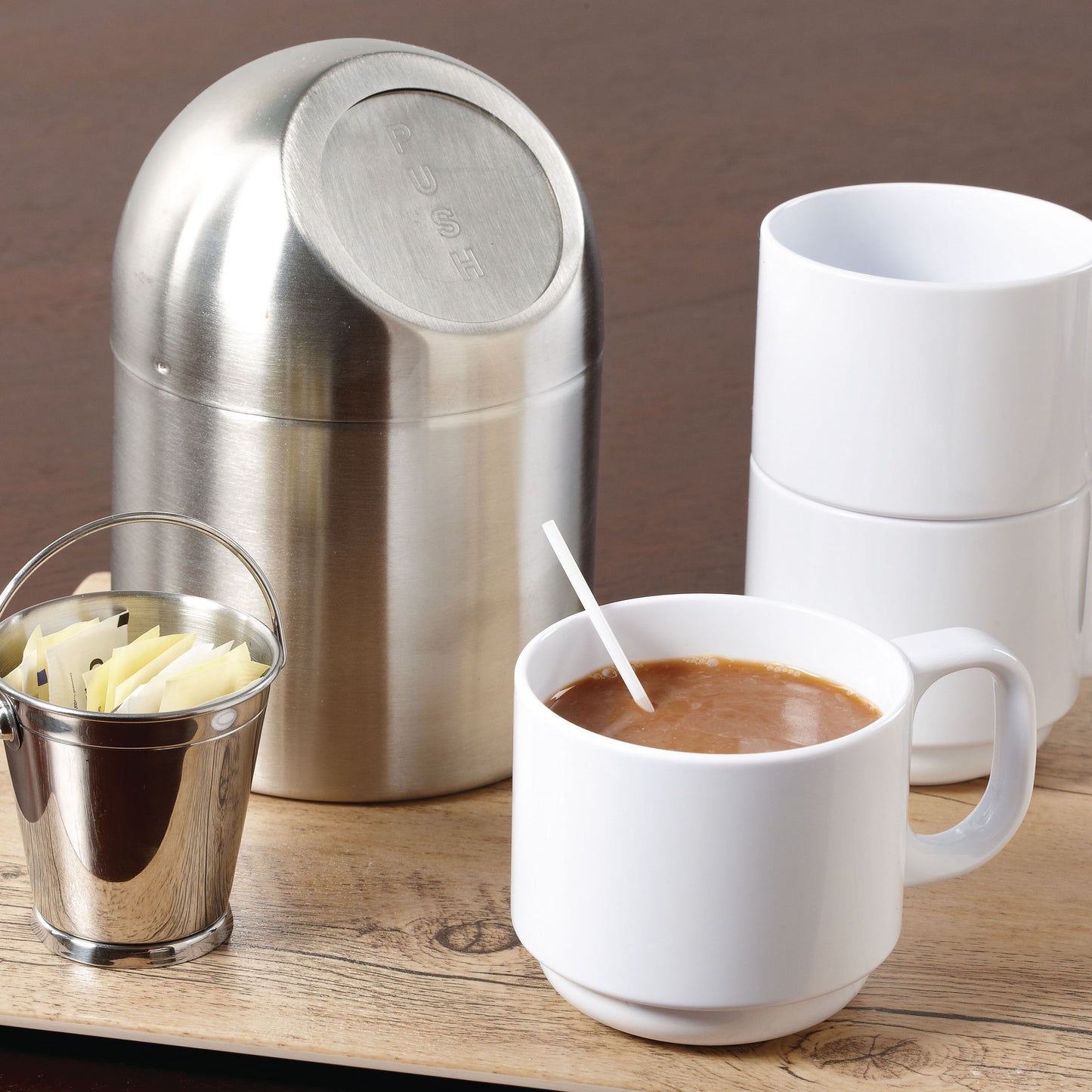 10 oz. Tritan, White, Stackable Mug with Handle, (12.5 oz. rim-full), 3.6" Top Dia., (5" Top Dia. with Handle), 3.1" Tall, 2.9" Deep, G.E.T. Cups & Mugs (12 Pack)