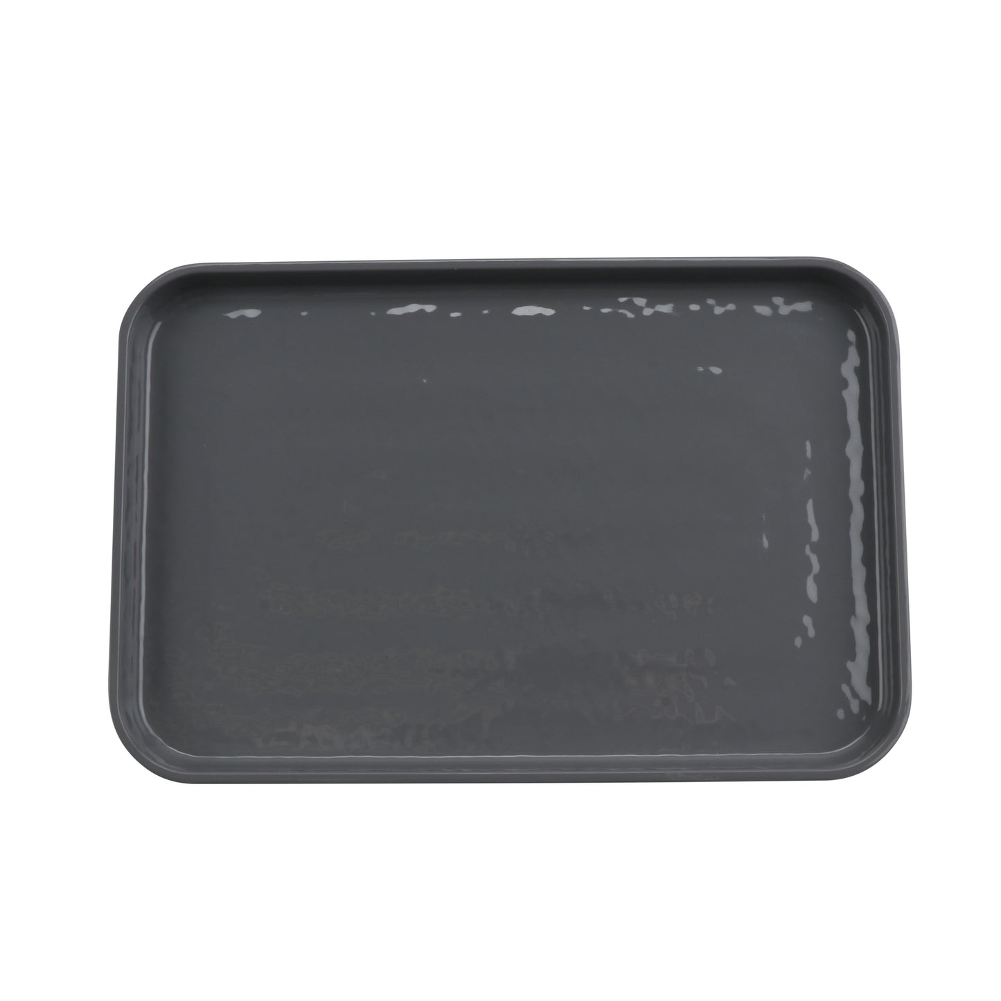 12" x 8" Melamine Rectangular Plate, Glossy Gray inside/ Black Matte outside, GET. Roca. (12 Pack)