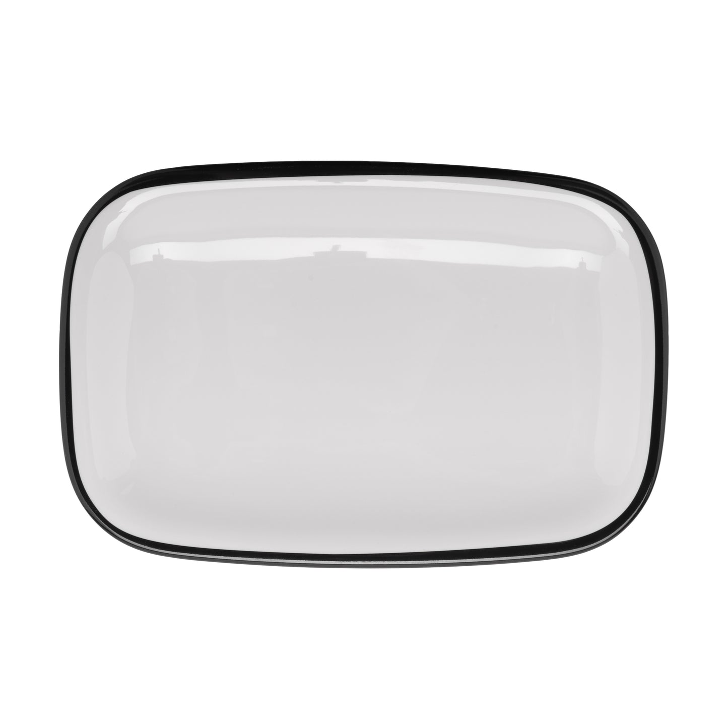11.75" x 7.75" White with Black Trim, Enamelware Melamine Rectangular Dinner Platter, Large Serving Platter, G.E.T. Settlement Bistro (12 Pack)