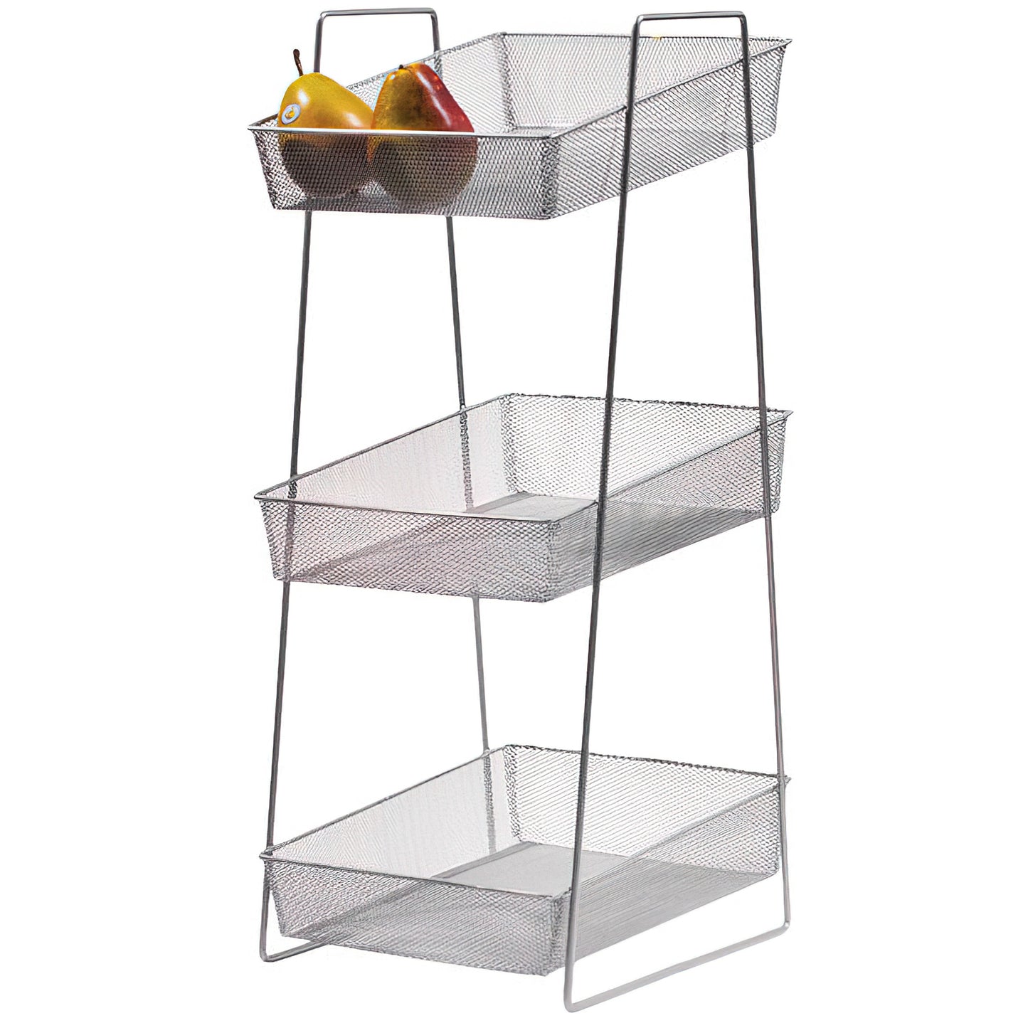 10" x 13" Silver Mesh 3-Tier Wire Basket Stand, 26.75" tall