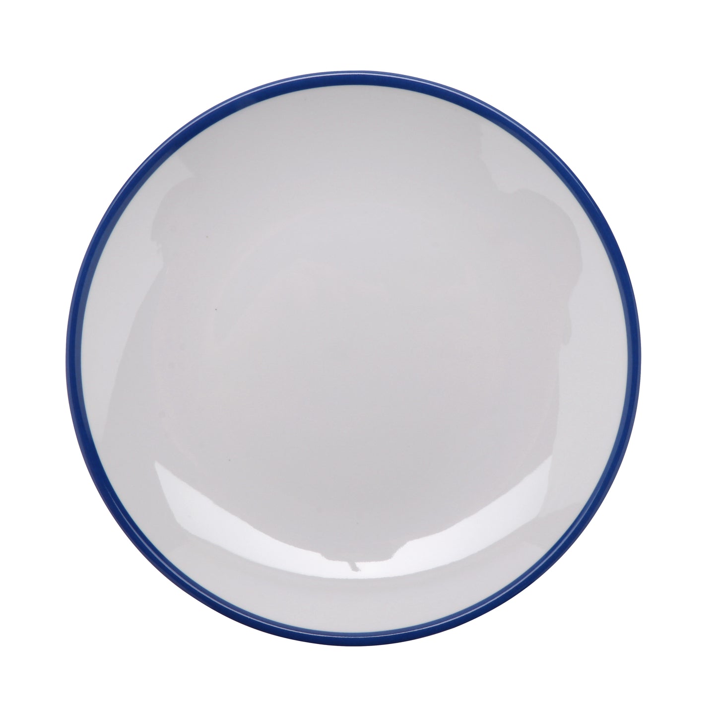 8" White with Blue Trim, Enamelware Melamine Bread, Side Dish, Round Plate, G.E.T. Settlement Bistro (12 Pack)