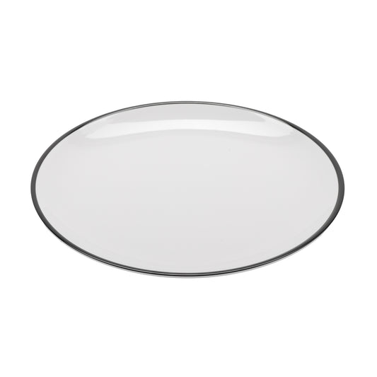 11" White with Black Trim, Enamelware Melamine Round Dinner Plate, G.E.T. Settlement Bistro (12 Pack)