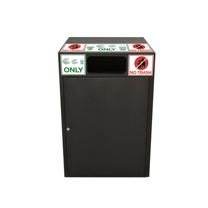 27" L x 29" W x 40" H, Black, Powder Coated Steel, Eco Container Collection Bin with Locking Door & Stickers, 11" W x 5" H Opening, (fits 3536-1 square trash can, 40 gal./150 liters), G.E.T. Eco-Takeout's