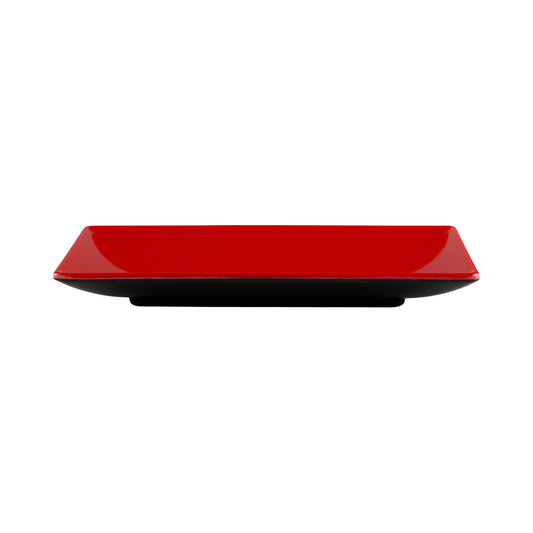 Melamine Rectangular Two Tone Plate 9" x 5" x 1" h. - Black Outside, Red Inside