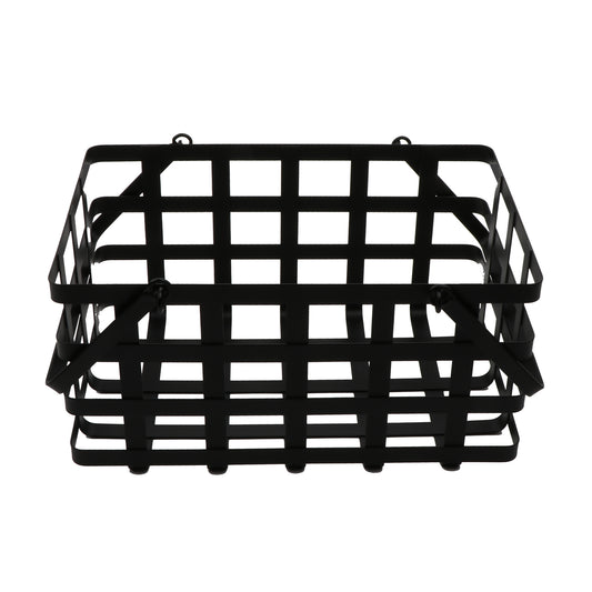 12" L x 7.75" W x 6.25" H, Black, Iron Powder Coated, Rectangular Basket with Strap Construction Handles, (6" Deep), G.E.T Harvest Basket