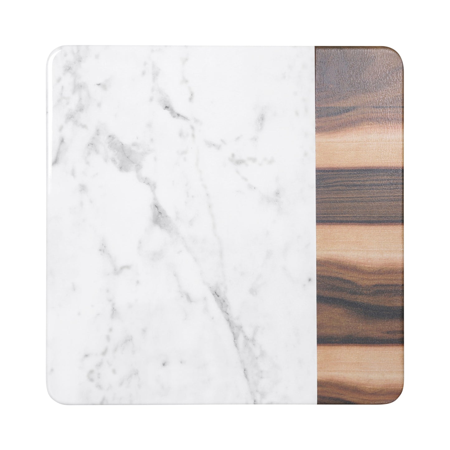 Melamine Square Serving Board - Hickory Wood, Carrara Marble