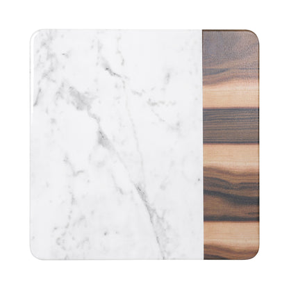 Melamine Square Serving Board - Hickory Wood, Carrara Marble