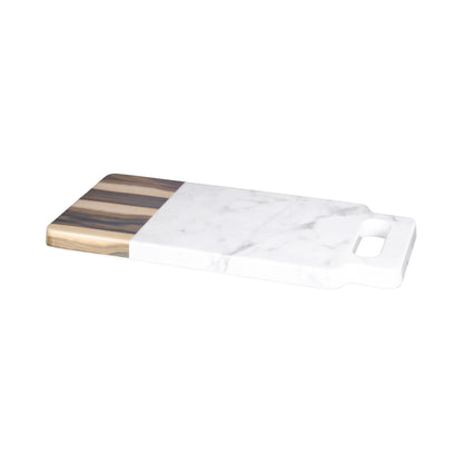 Melamine Rectangular Serving Board w/ Handle - Hickory Wood, Carrara Marble