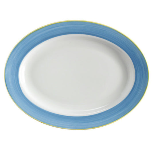 10" x 7 1/2" Blue Porcelain Rolled Edge Oval Platter with Rim, Corona Calypso (12 Pack)