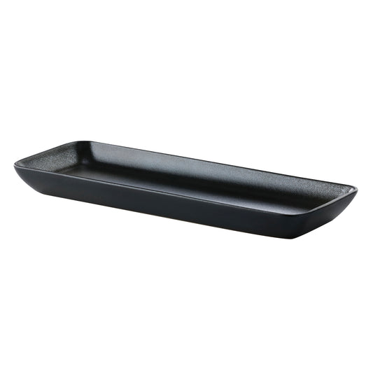 14 1/6" x 5 1/2" Black Reactive Glaze Porcelain Rectangular Platter, Corona Cosmos Pluto (12 Pack)