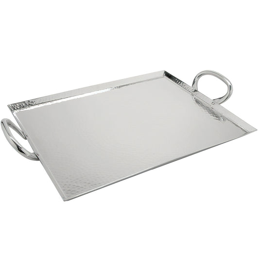 16" x 12" Mirror Polish Hammered Finish tray w/ Handles, 3/8" tray height ,tray length including handles 18 7/8"