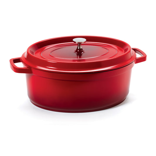 6.5 qt. (7 qt. rim-full), 12.13" x 9.88" Induction Ready Oval Dutch Oven w/ Lid, 4.25" deep (Clear Coat)