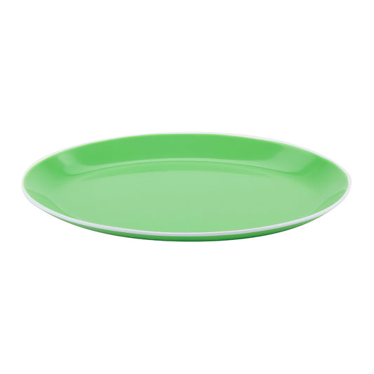 10" x 7.75" Green with White Trim, Melamine Small Oval Dinner Plate, G.E.T. Settlement Oasis (12 Pack)