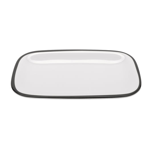 11.75" x 7.75" White with Black Trim, Enamelware Melamine Rectangular Dinner Platter, Large Serving Platter, G.E.T. Settlement Bistro (12 Pack)