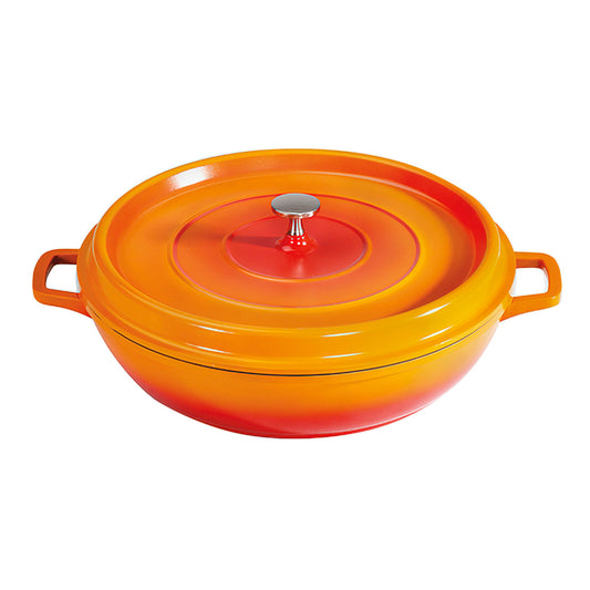 4.5 qt. (5 qt. rim-full), 12.63" Induction Ready Round Braiser / Paella w/ Lid, 2.88" deep (Clear Coat)