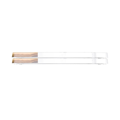 Melamine Rectangular Serving Board w/ Handle - Hickory Wood, Carrara Marble