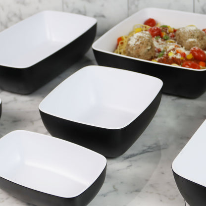 Melamine Rectangular Bowl - White Inside, Black Outside