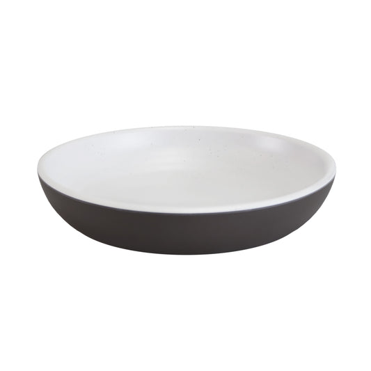 Melamine Round Coupe Plate - White Speckle Inside, Chocolate Outside