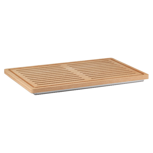 Wooden Bread Board w/ Stainless Steel Reservoir for Bread Crumbs. 22.8" x 14.8", 1.4" tall. FRILICH ETO000E001 ELEGANCE (Fits 10078 Dome Cover and EB702E Sneeze Guard)